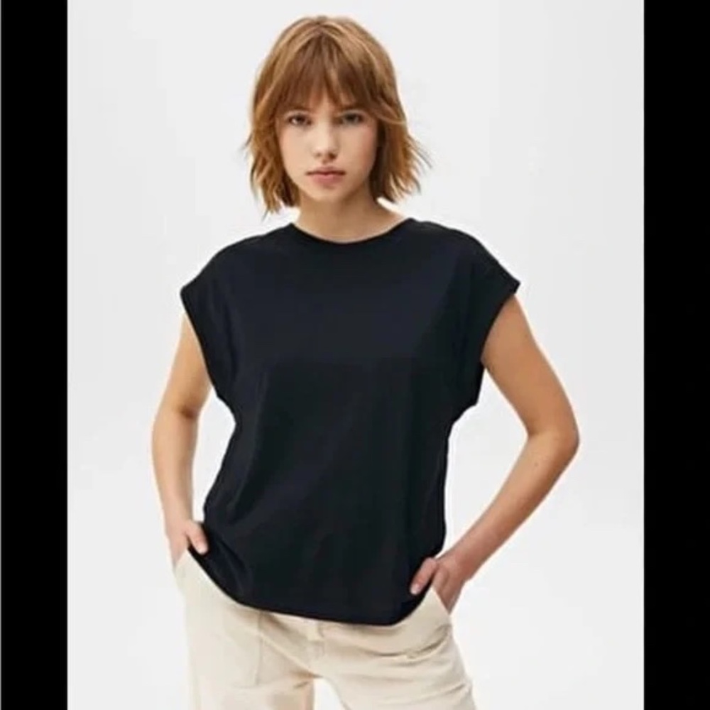 Zara Cap Sleeve Ribbed Tee top blouse S